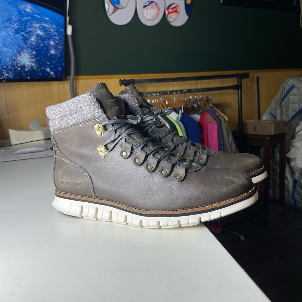 Cole Haan Zerøgrand Hiker boots in brown leather with a wool collar 9.5